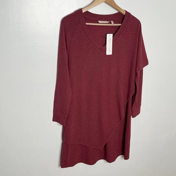 Soft Surroundings Womens Marla Dress PXS Ruby Heather Layered Lagenlook V Neck - Picture 4 of 12